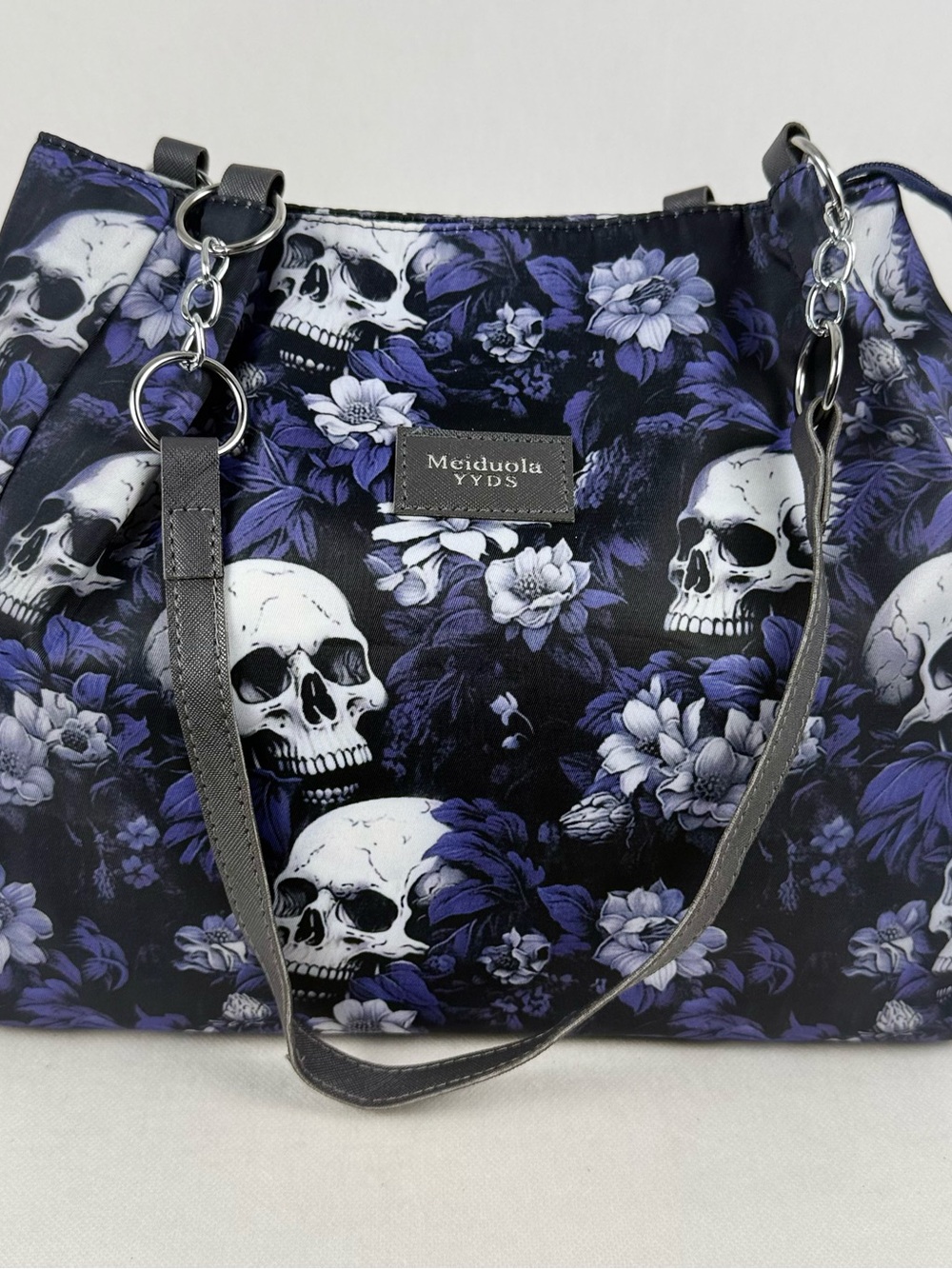 Meiduola YYDS Skull Floral Gothic Tote Shoulder Bag Purple Black Handbag